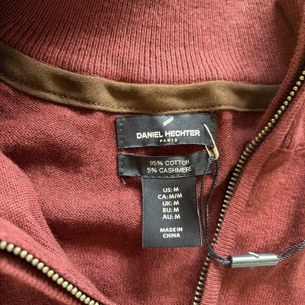 NWT Daniel Hechter Paris Quarter Zip Men's Size Medium cotton Cashmere Maroon